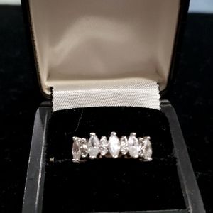 Gold Tone Overlay Ring with 5 CZ Stones and Smaller CZ Stones between them